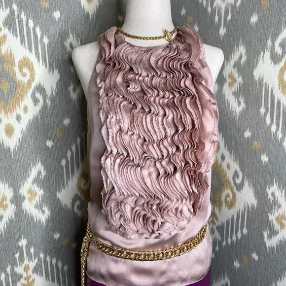 Ralph Lauren Black Label Tops - Ralph Lauren Firana Silk Charmeuse  Ruffle Bib Sleeveless Blouse